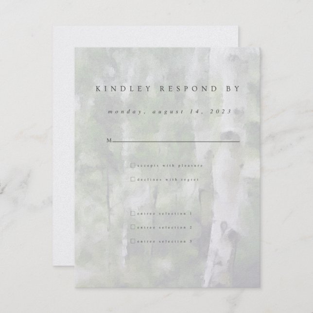 Wedding Response RSVP Card Aspen Tree Design  (Front/Back)