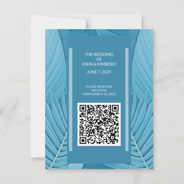 Wedding Response RSVP QR Code Card | Tropical Teal (Back)