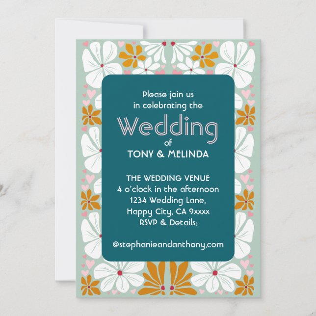 Wedding Retro Flowers Groovy 70s Boho Invitation (Front)