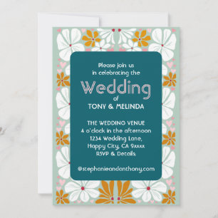 Wedding Retro Flowers Groovy 70s Boho Invitation