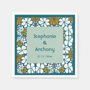 Wedding Retro Flowers Groovy 70s Boho Napkin