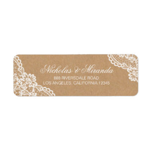 wedding return address labels, lace, kraft label