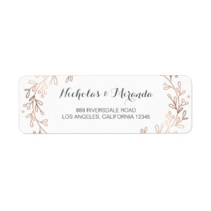 wedding return address labels, laurel, rose gold label