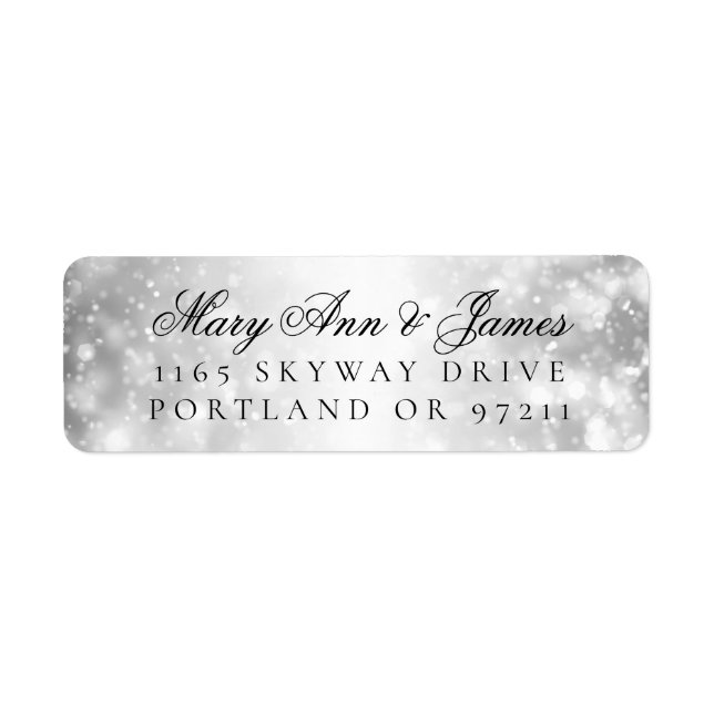 Wedding Return Address Silver Shimmer Lights Label (Front)