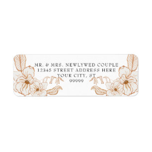 Wedding Return Address Terra Cotta Pink Floral Art Label