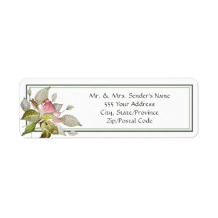 Wedding Return Address Watercolor Pink Roses Return Address Label