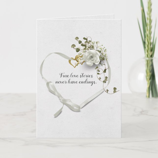 Wedding Ribbon and Gold Heart Rings Card (Front)