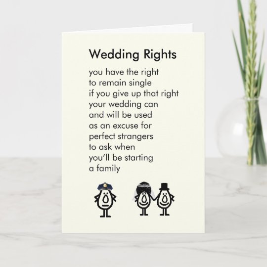 Wedding Rights A Wedding Congratulations Poem Card Zazzle Com Au