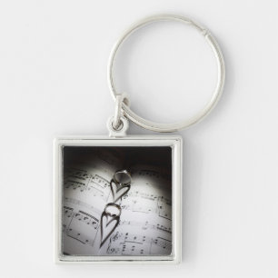 Wedding Ring Hearts Music Key Ring