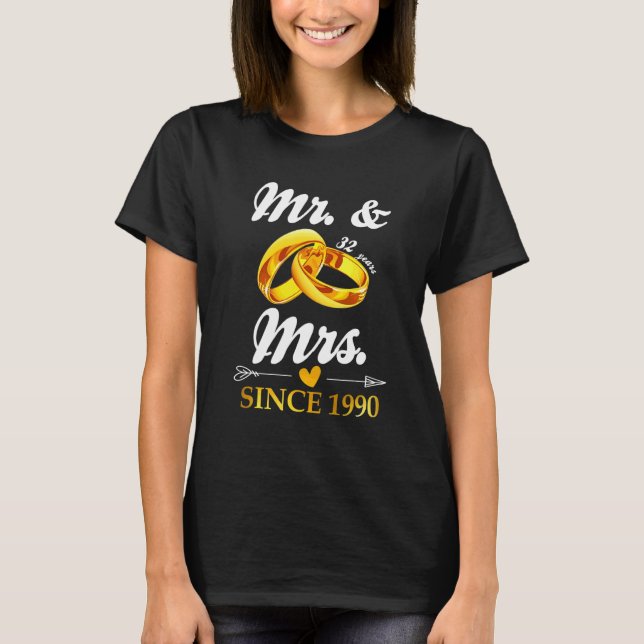 Wedding Ring Married Mr & Mrs Since 1990 Couple 32 T-Shirt (Front)