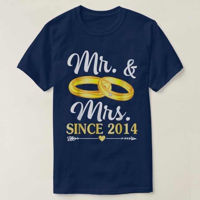 Wedding Ring Married Mr & Mrs Since 2014 Happy Hus T-Shirt (Design Front)