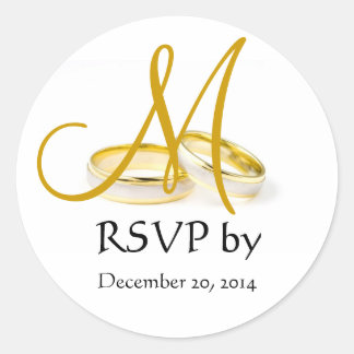 Wedding Ring Monogram RSVP Stickers Gold