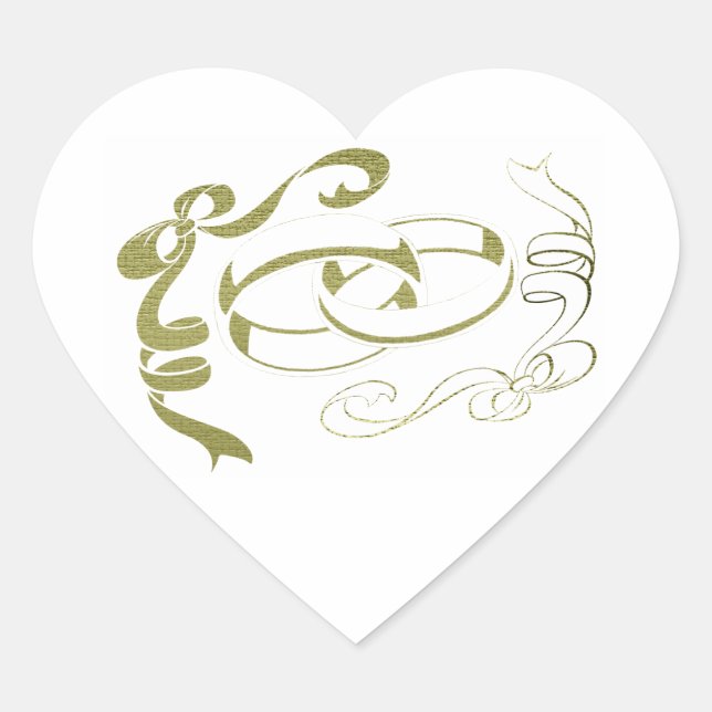 Wedding Rings and Bows Art Heart Sticker (Front)