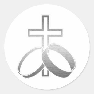 Wedding Rings and Cross Art Classic Round Sticker