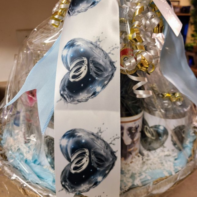 Wedding Rings and Crystal Silver Heart Satin Ribbon (Creator Uploaded)