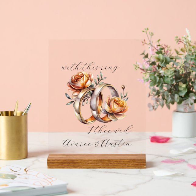 Wedding Rings and Flowers  Acrylic Sign (Wedding)