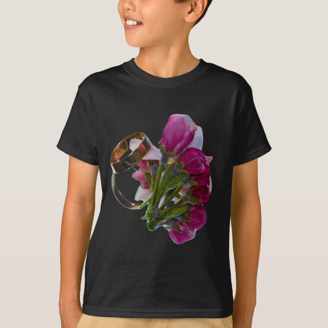 Wedding Rings and Flowers T-Shirt (Front)