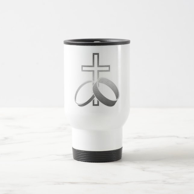 Wedding Rings & Cross for Wedding and Anniversarys Travel Mug (Center)