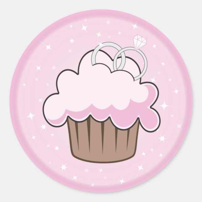 Wedding Rings Cupcake Classic Round Sticker (Front)