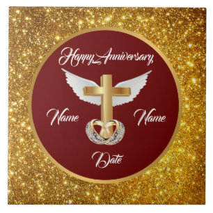 Wedding Rings Customise Gold Cross Anniversary Ceramic Tile