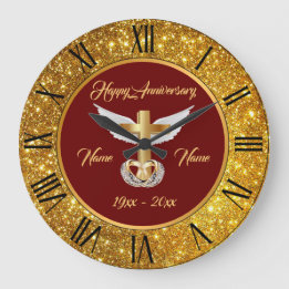 Wedding Rings Customise Gold Cross Anniversary Large Clock