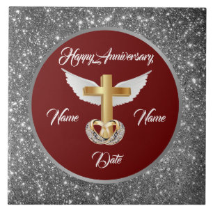 Wedding Rings Customise Silver Cross Anniversary Ceramic Tile