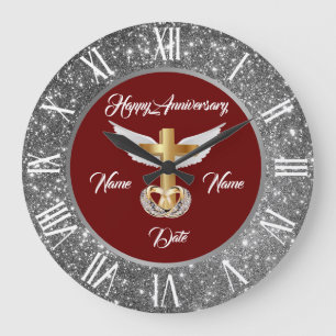 Wedding Rings Customise Silver Cross Anniversary Large Clock