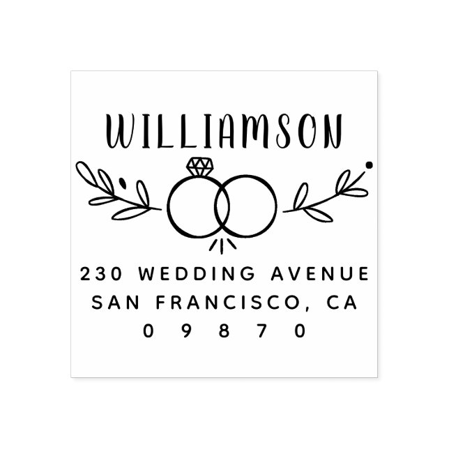 Wedding Rings Cute Modern Botanical Return Address Rubber Stamp (Imprint)