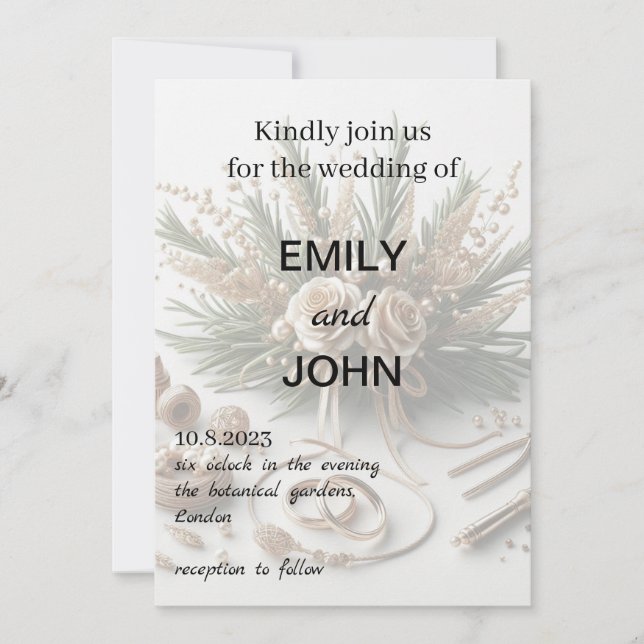 Wedding Rings Floral Wedding Invitation (Front)