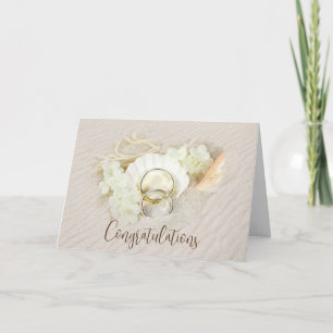 Wedding Rings in Seashell and Sand Card