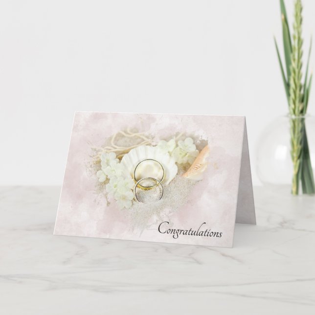 Wedding Rings in Seashell and Sand  Card (Front)