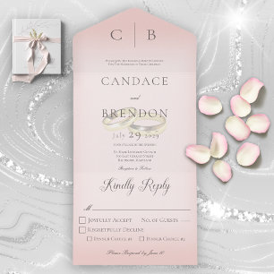 Wedding Rings Modern Blush Dinner All In One Invitation