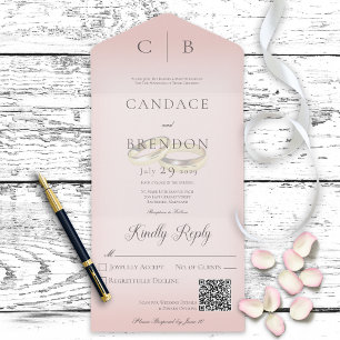 Wedding Rings Modern Blush Pink QR Code All In One Invitation