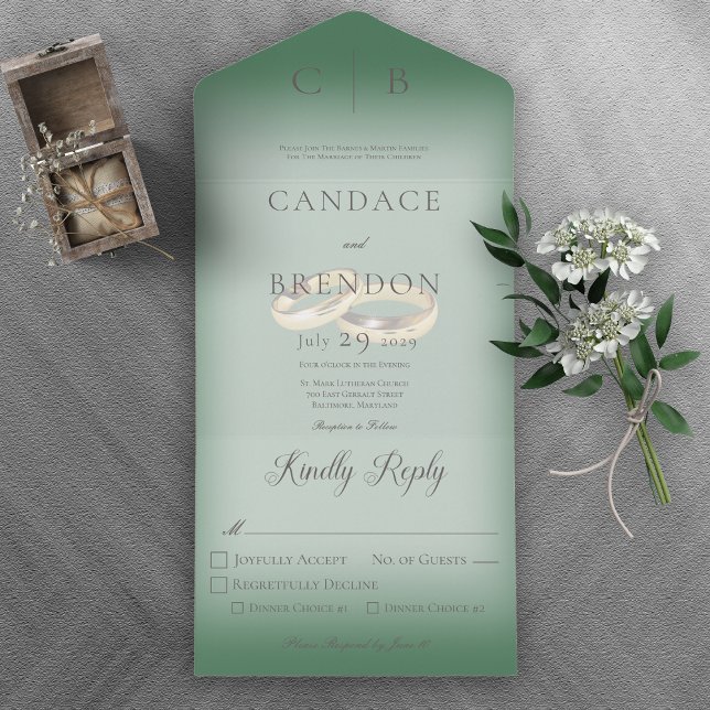 Wedding Rings Modern Emerald Green Dinner All In One Invitation (Creator Uploaded)