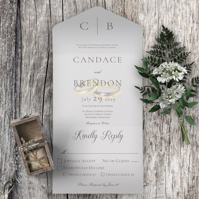 Wedding Rings Modern Grey Dinner All In One Invitation (Creator Uploaded)