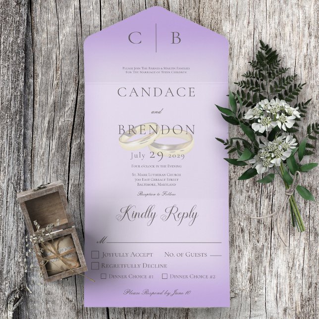 Wedding Rings Modern Lavender Dinner All In One Invitation (Creator Uploaded)