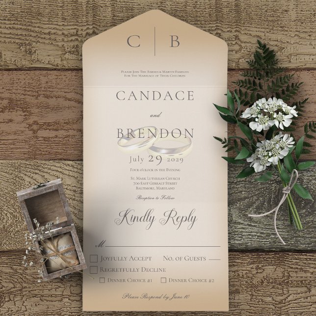 Wedding Rings Modern Tan Dinner All In One Invitation (Creator Uploaded)