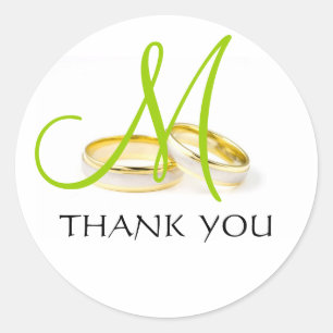 Wedding Rings Monogram Thank You Stickers Green