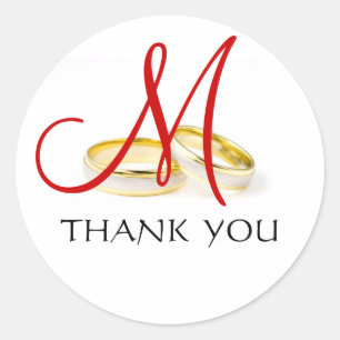 Wedding Rings Monogram Thank You Stickers Red