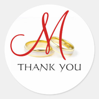 Wedding Rings Monogram Thank You Stickers Red