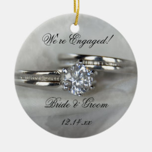 Wedding Rings on Grey Engagement Ceramic Ornament