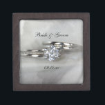 Wedding Rings on Grey Keepsake Box<br><div class="desc">Customise the pretty Wedding Rings Gift Box with the personal names of the bride and groom and specific marriage ceremony date. This elegant little box is also perfect for the ring bearer to carry the wedding rings in down the aisle at the wedding ceremony. This beautiful wedding gift box features...</div>