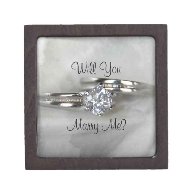 Wedding Rings on Grey Will You Marry Me Gift Box (Front)