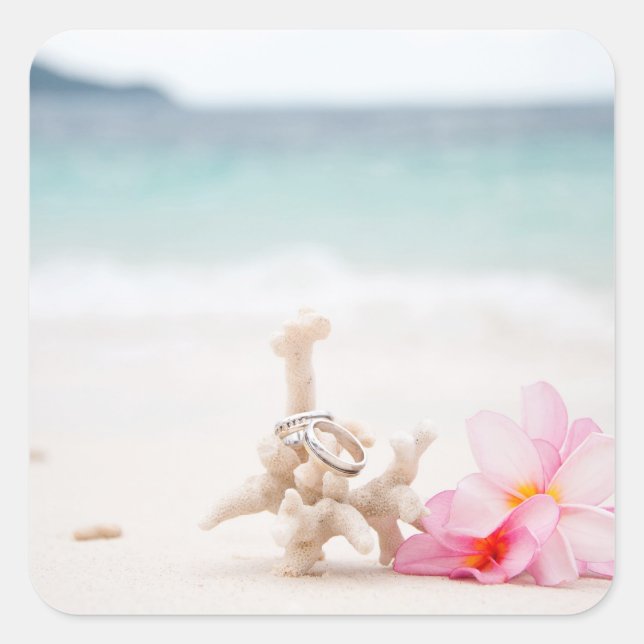 Wedding Rings On The Beach Square Sticker (Front)