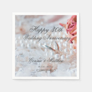 Wedding Rings Pearls 30th Wedding Anniversary Napkin