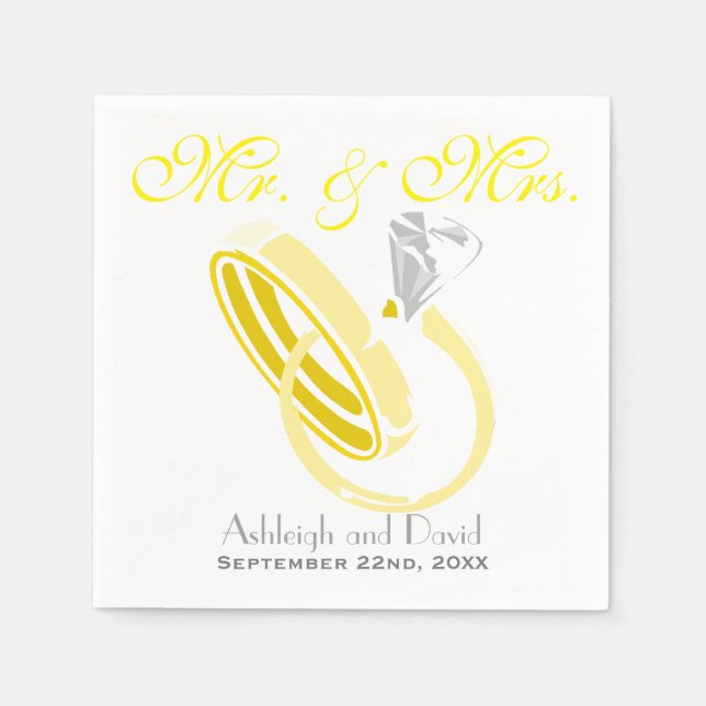 Wedding Rings Personalised Wedding Napkin (Front)