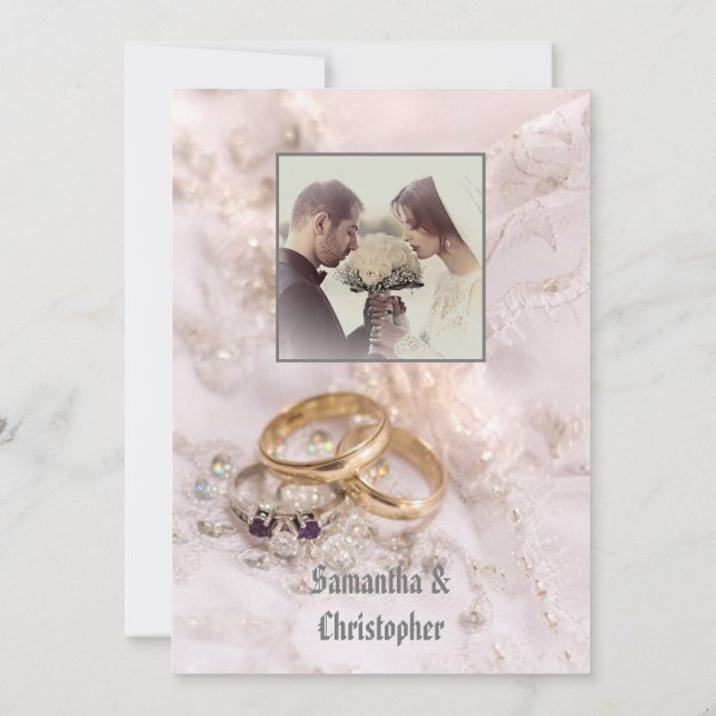 Wedding rings photo invitation (Back)