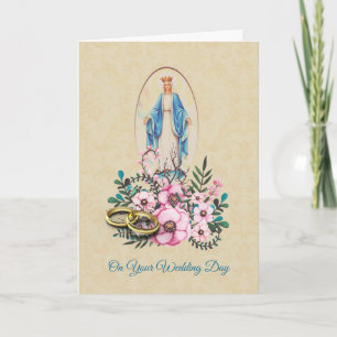 Wedding Rings Virgin Mother Mary with Flowers Card