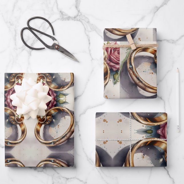 Wedding Rings Wrapping Paper Sheet (Front)