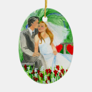 Wedding Romantic Bride and Groom in Garden Ceramic Tree Decoration